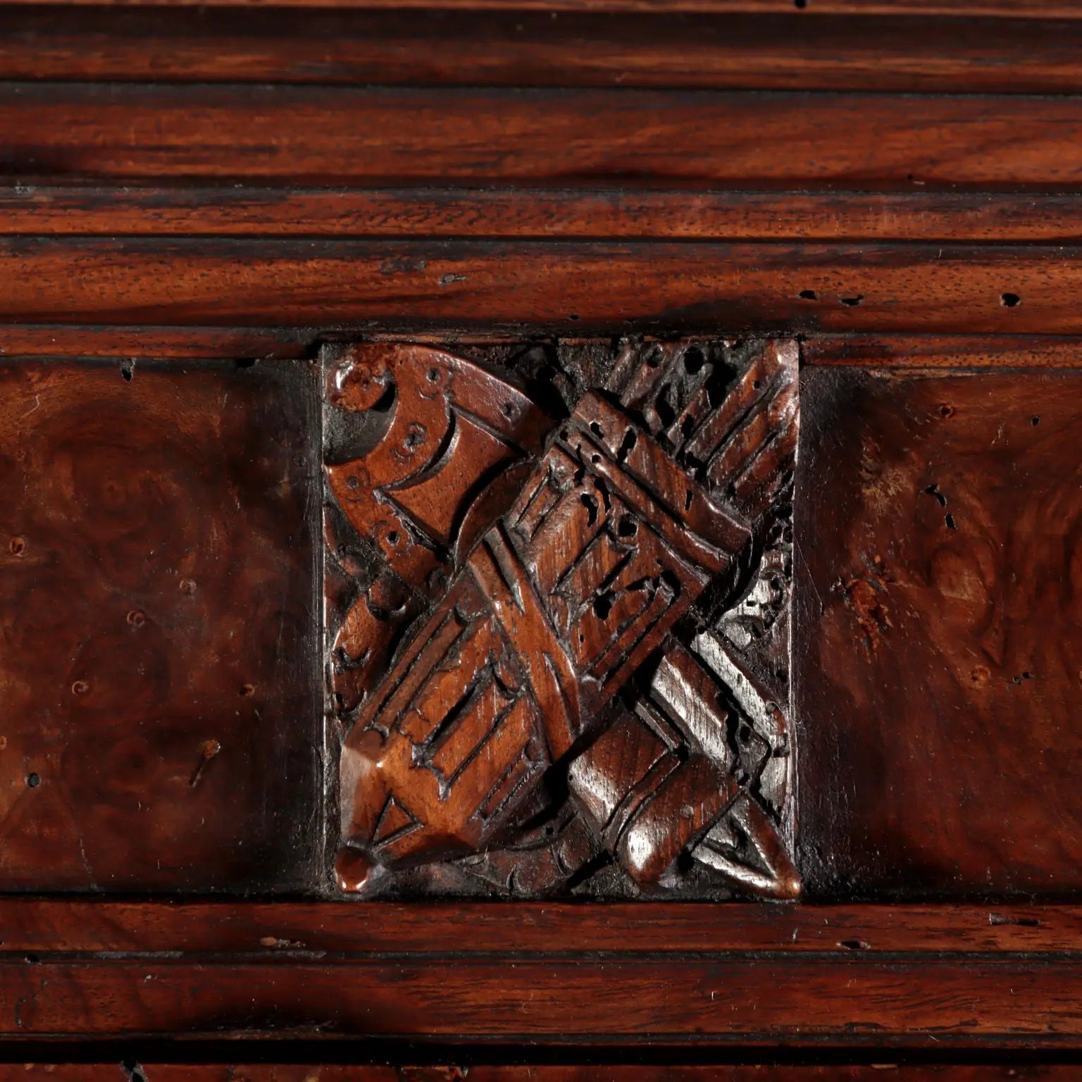 Antique Walnut Burl Cabinet with Grotesque Carvings