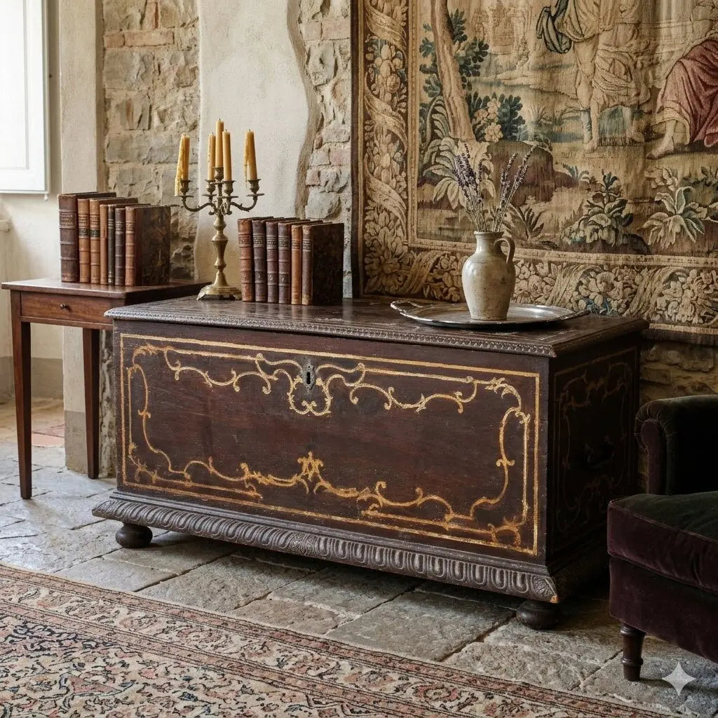 Piedmontese Chest with Beaded Frame and Stucco Inlays XVIII Century