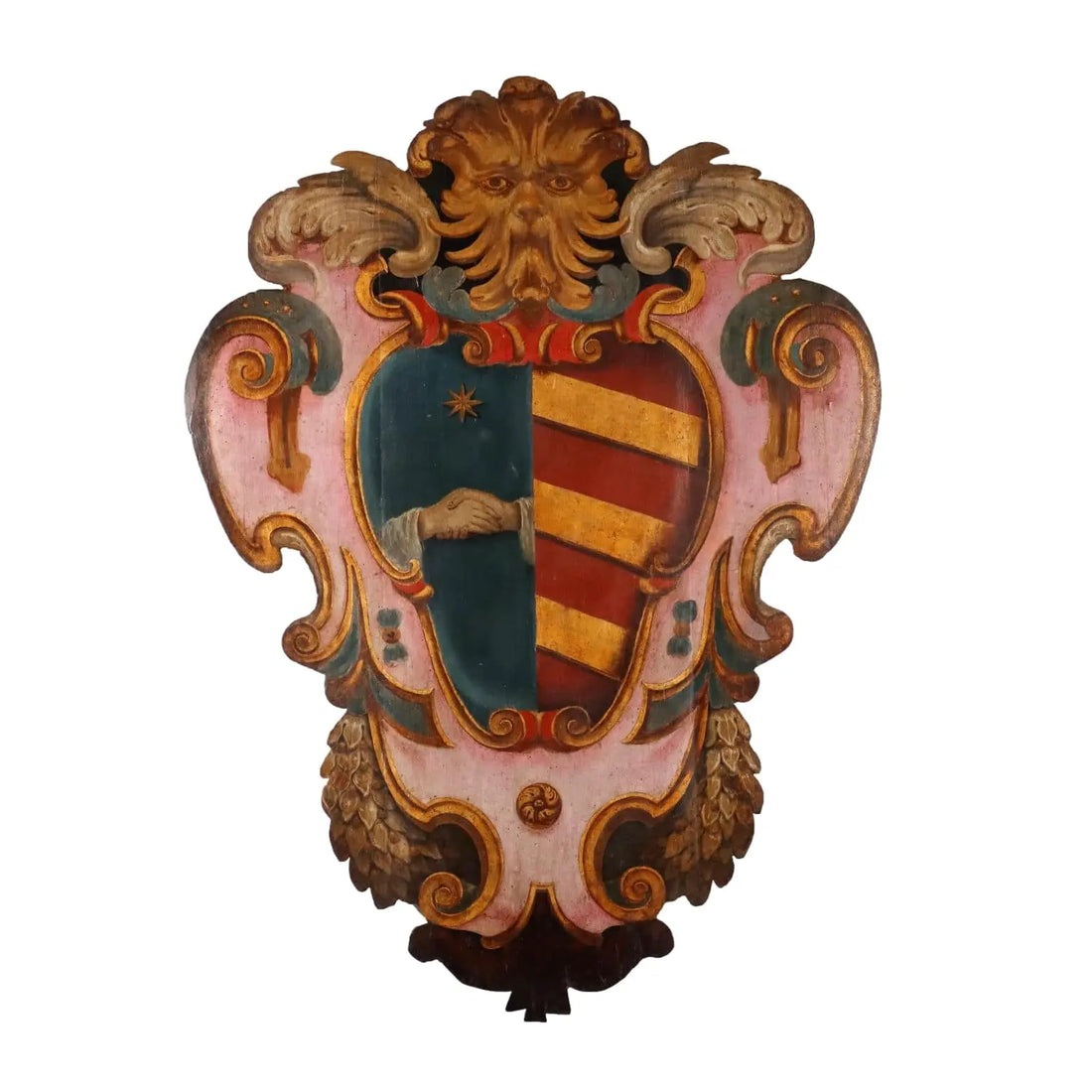 Baroque Pasqui Coat of Arms in Painted Wood