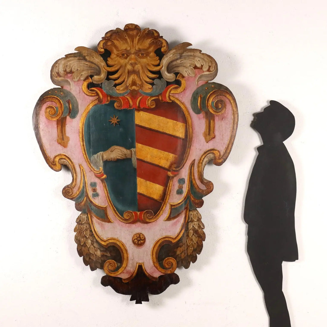 Baroque Pasqui Coat of Arms in Painted Wood