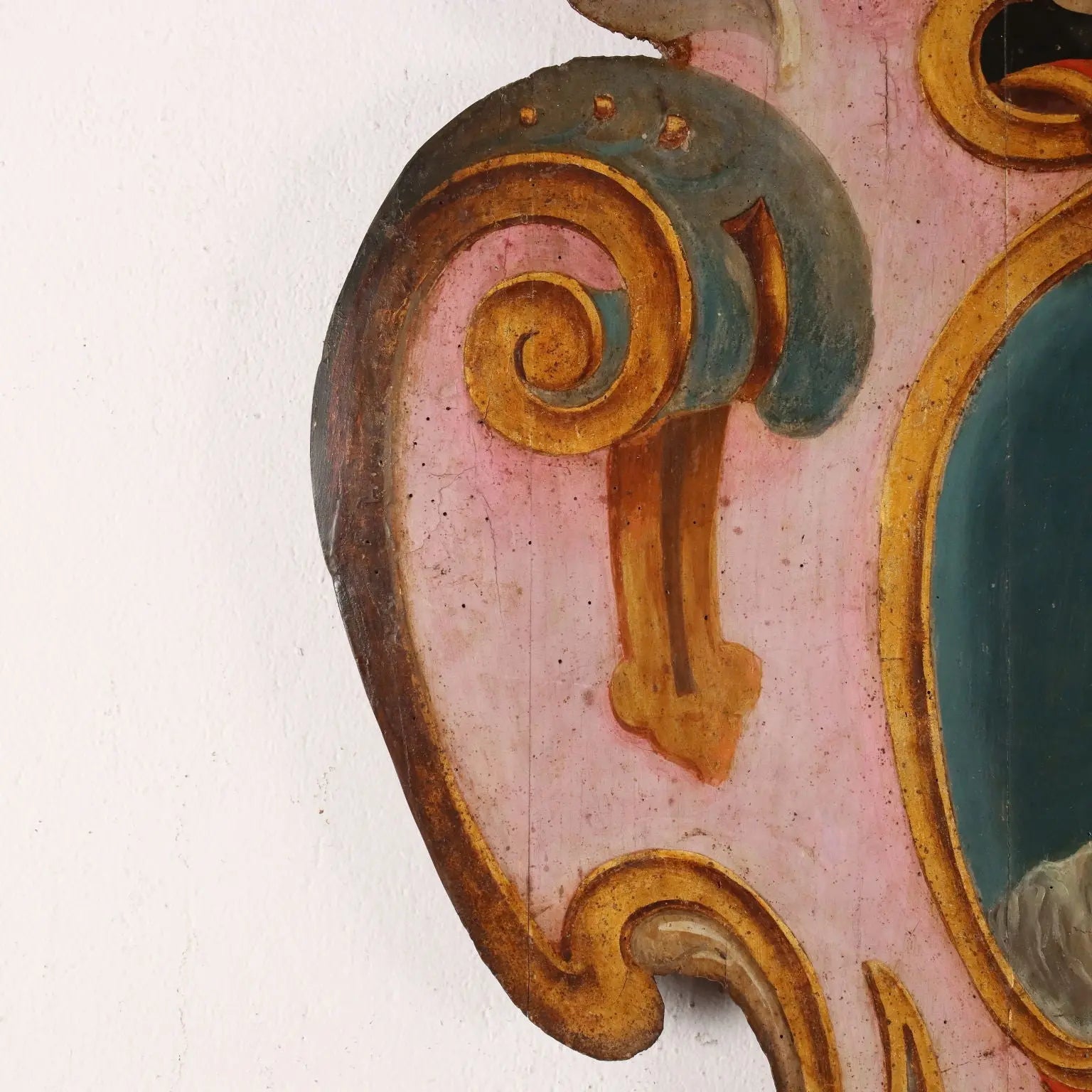 Baroque Pasqui Coat of Arms in Painted Wood