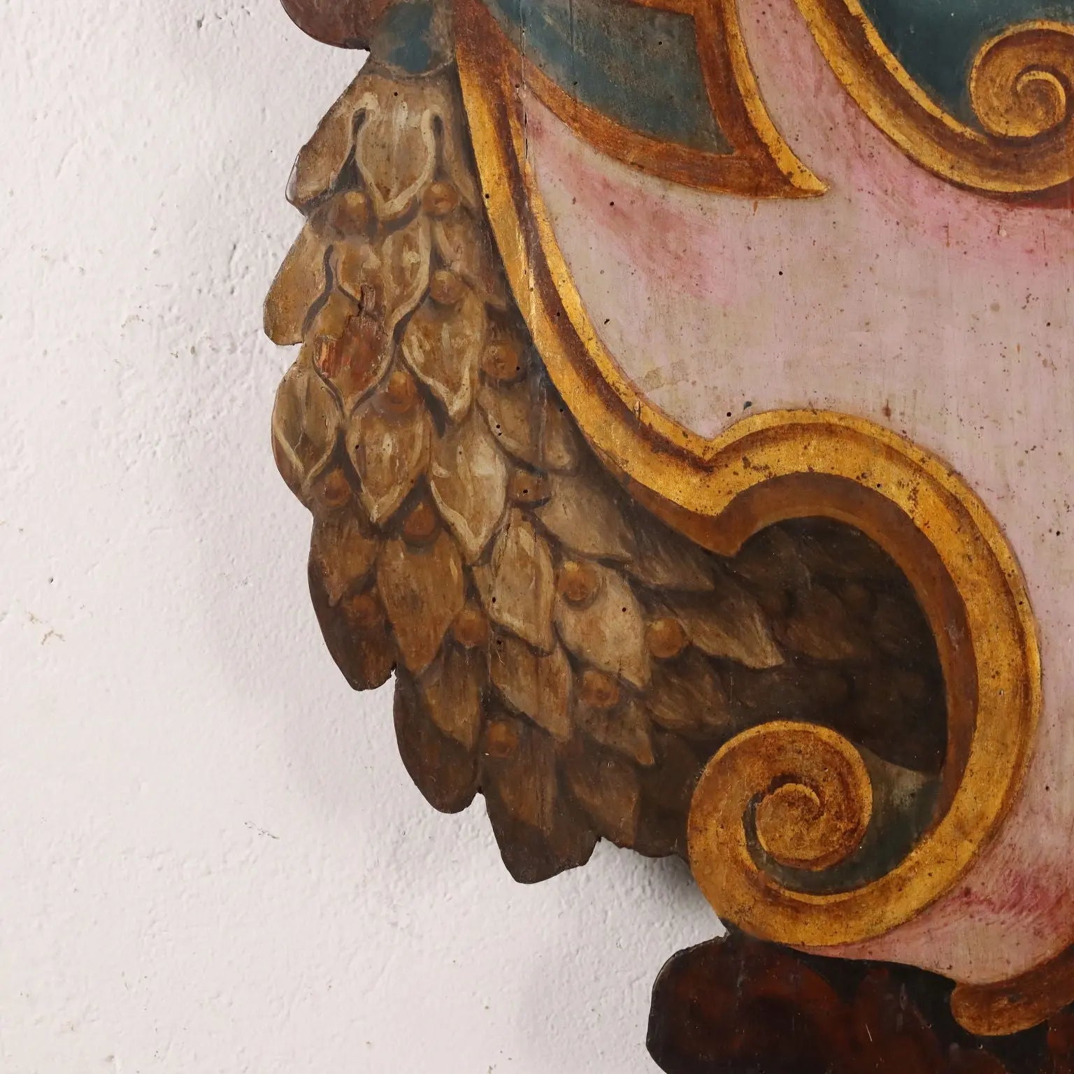 Baroque Pasqui Coat of Arms in Painted Wood