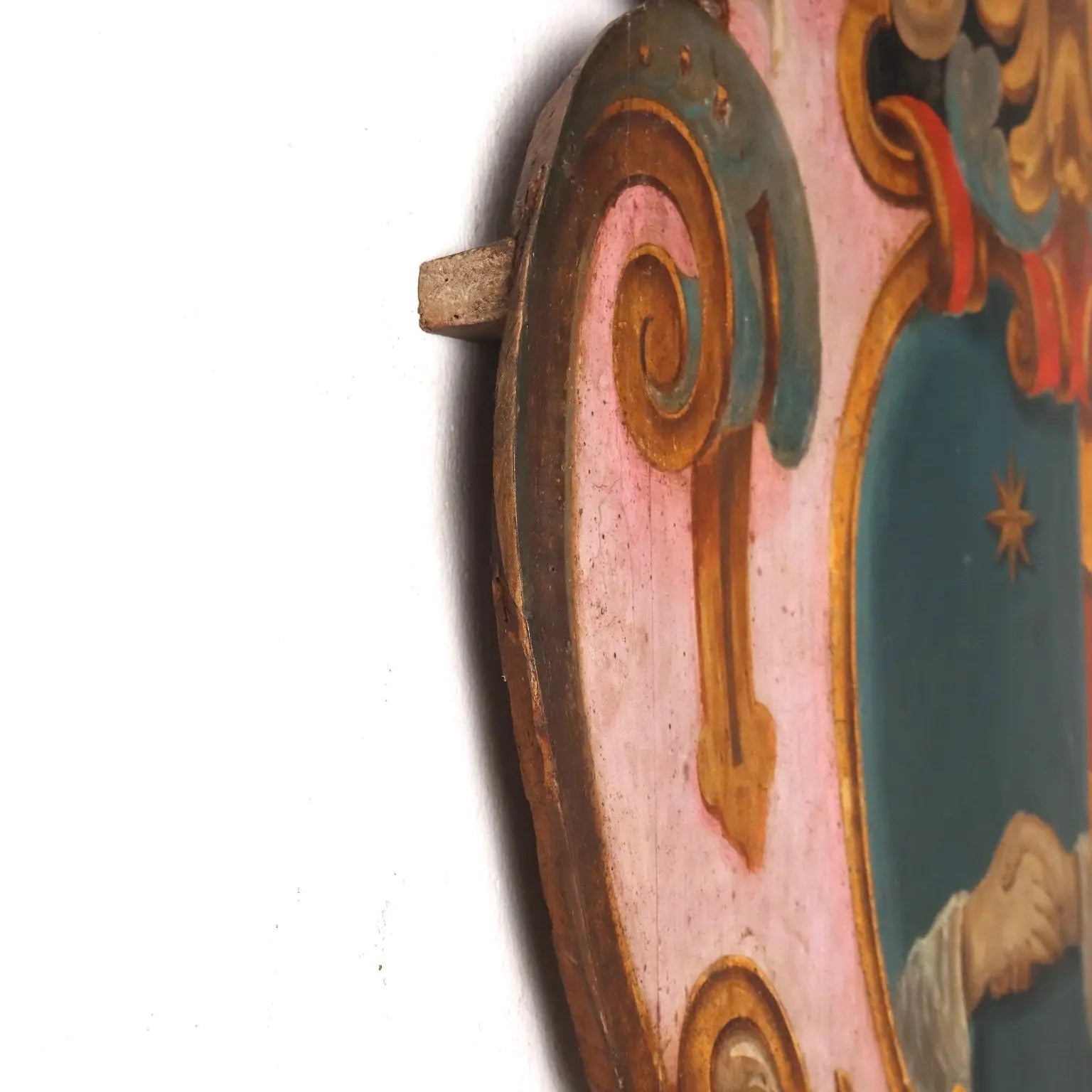 Baroque Pasqui Coat of Arms in Painted Wood