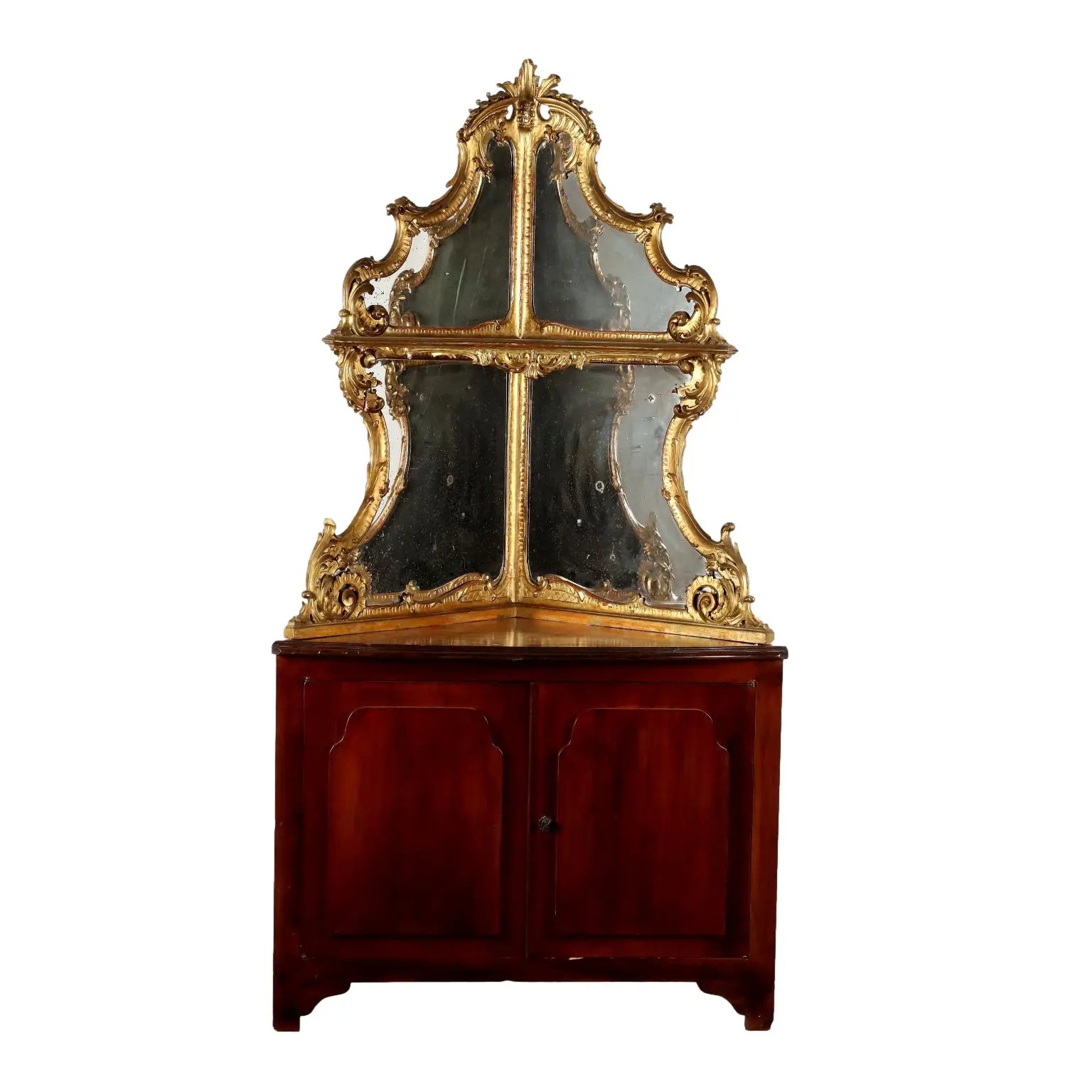 Antique Corner Cupboard Baroque Style Mahogany XX Century - Corner with Mirrored Upper Part | Antiques | Other Furniture
