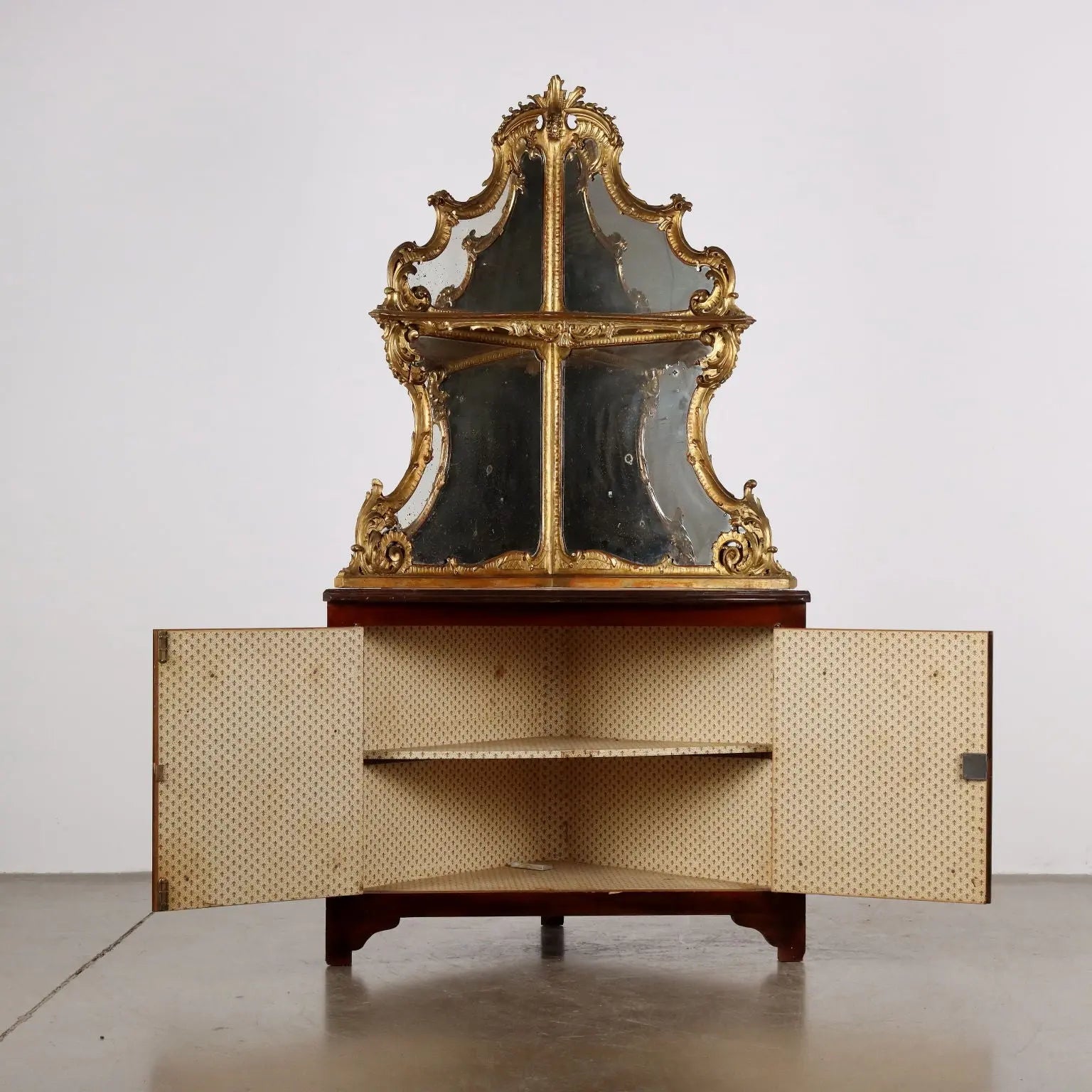 Antique Corner Cupboard Baroque Style Mahogany XX Century - Corner with Mirrored Upper Part | Antiques | Other Furniture