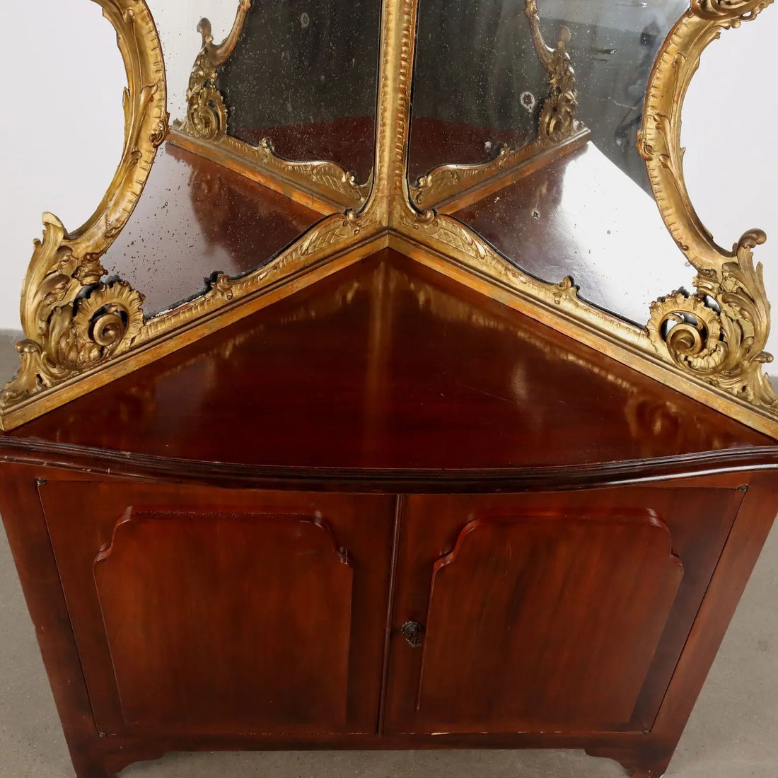 Antique Corner Cupboard Baroque Style Mahogany XX Century - Corner with Mirrored Upper Part | Antiques | Other Furniture