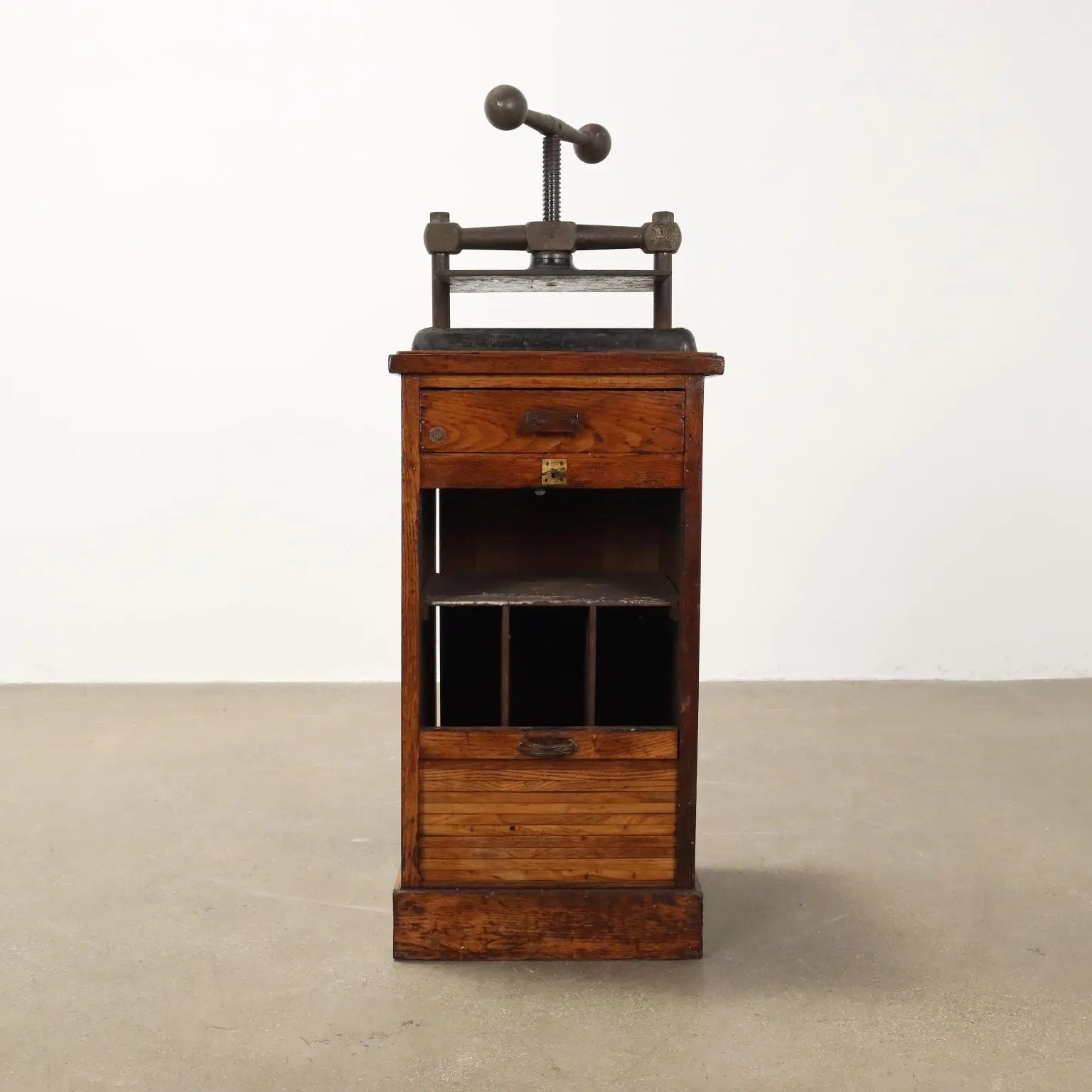 Antique Printer's Cabinet Art Nouveau Oak Italy XX Century - Shutter with Press | Antiques | Other Furniture