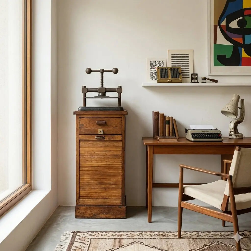 Antique Printer's Cabinet Art Nouveau Oak Italy XX Century - Shutter with Press | Antiques | Other Furniture