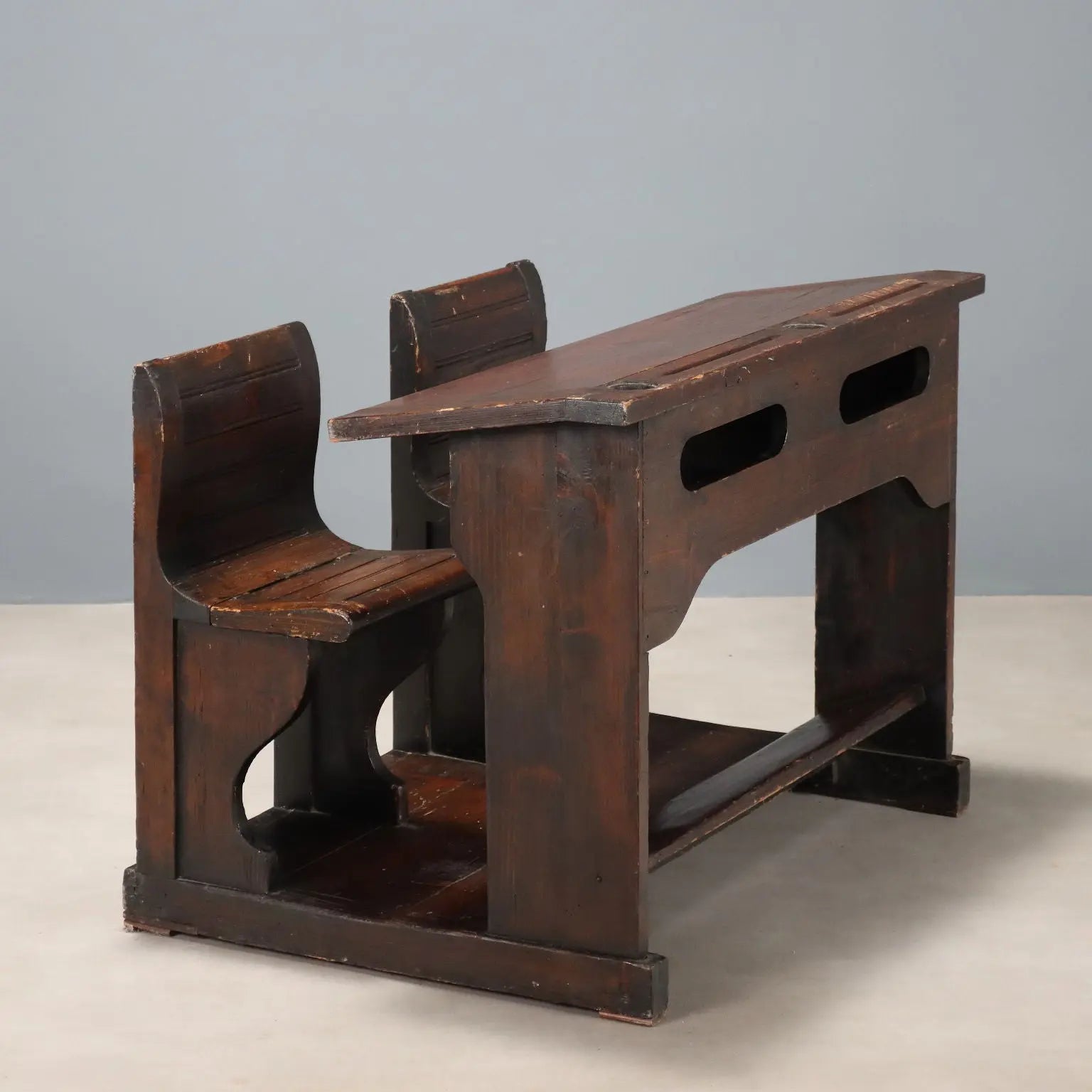Antique School Desk Walnut Painted Larch 2 Seats XIX Century - Italy, Late XIX Century | Antiques | Other Furniture