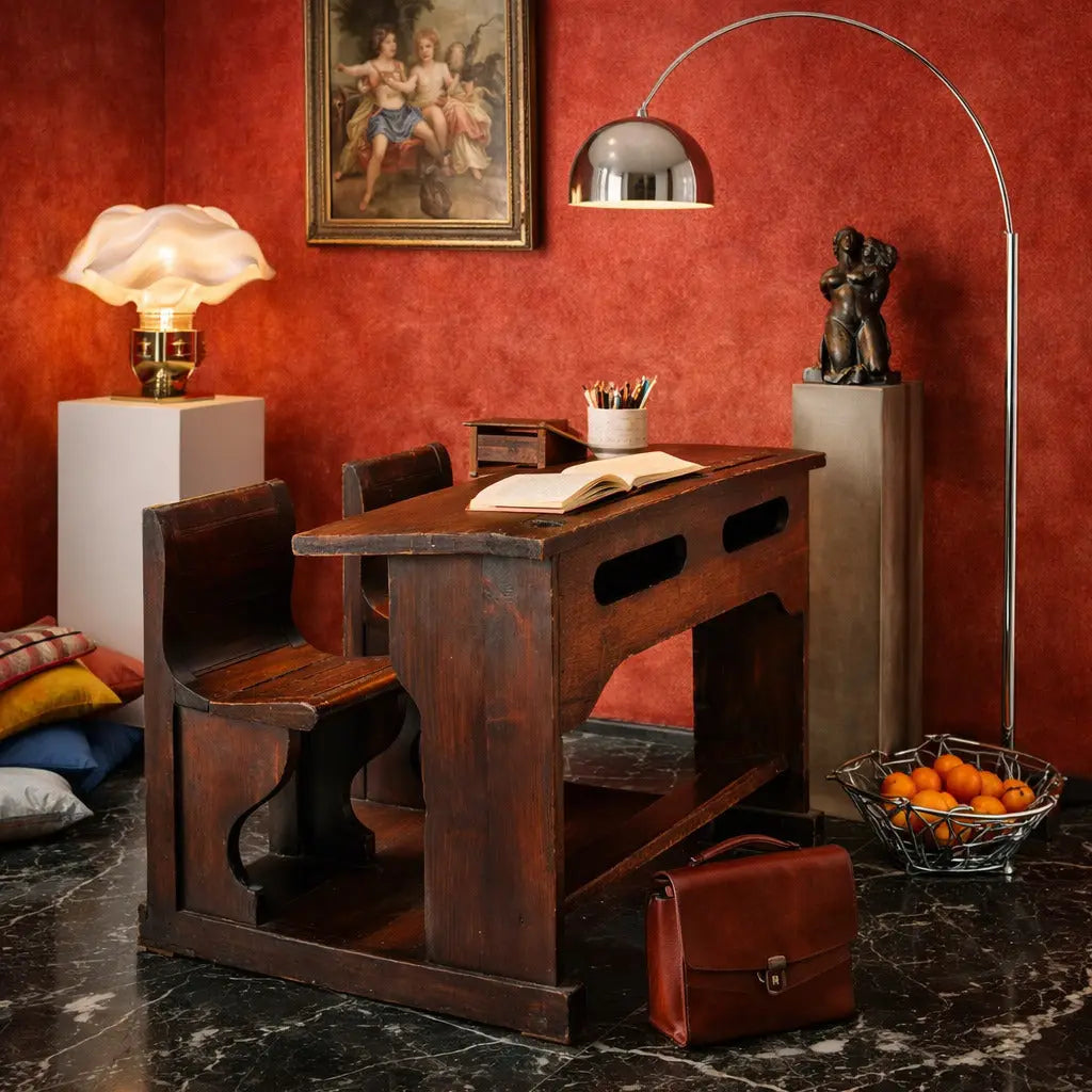 Antique School Desk Walnut Painted Larch 2 Seats XIX Century - Italy, Late XIX Century | Antiques | Other Furniture