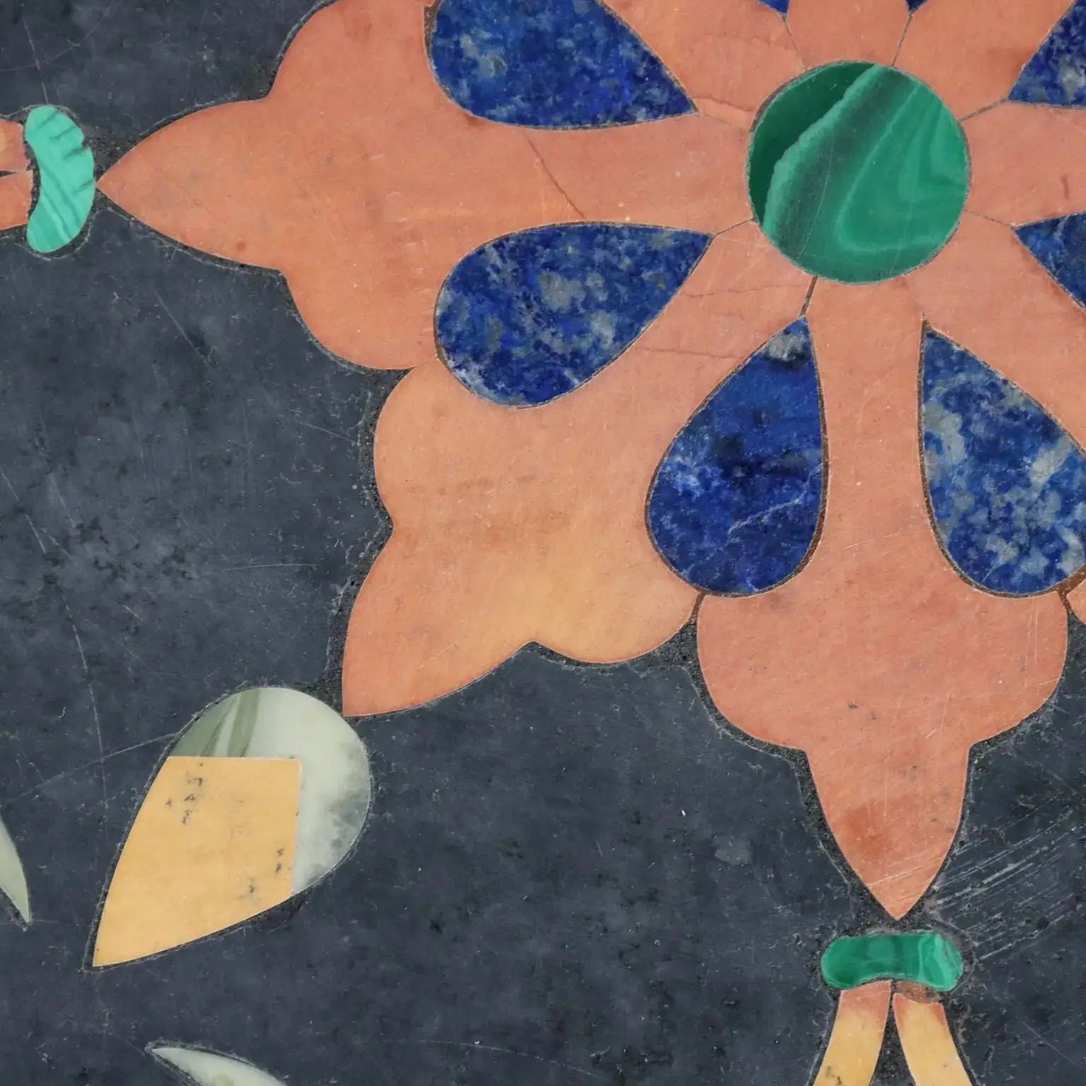 Antique Marble Top Flower Inlays Multicoloured XX Century
