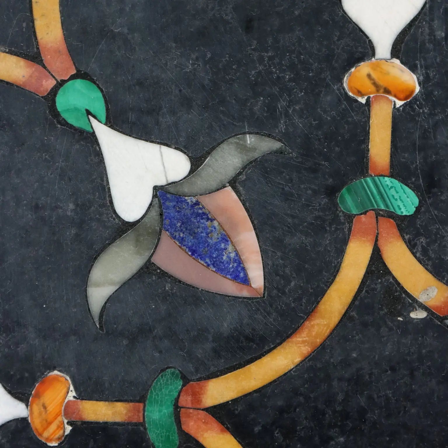 Antique Marble Top Flower Inlays Multicoloured XX Century