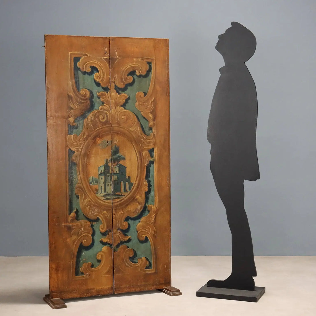 Antique Room Divider Painted Poplar Landscape Baroque XVIII Century - Room Divider Made with Two Doors | Antiques | Other Furniture
