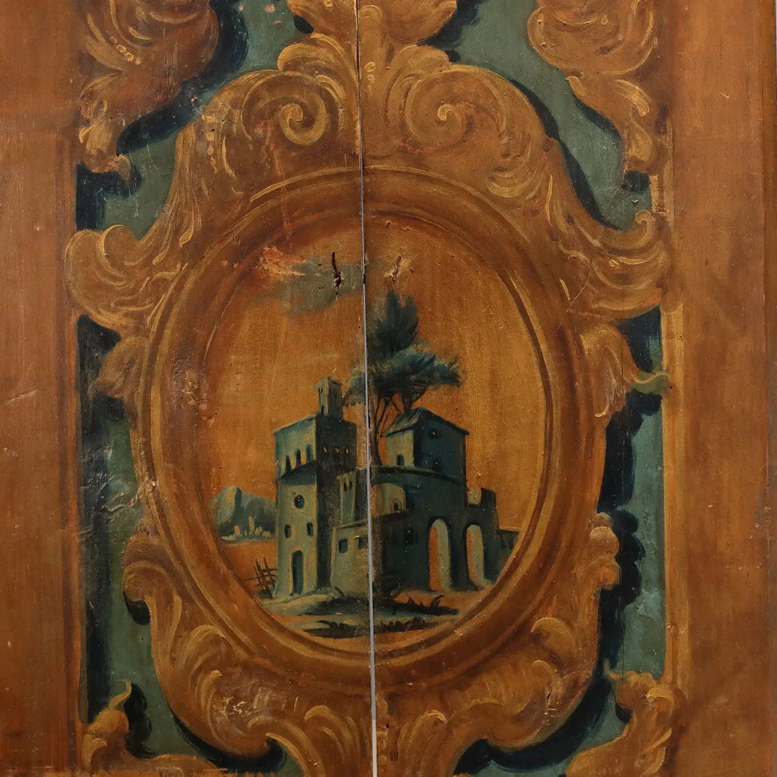 Antique Room Divider Painted Poplar Landscape Baroque XVIII Century - Room Divider Made with Two Doors | Antiques | Other Furniture