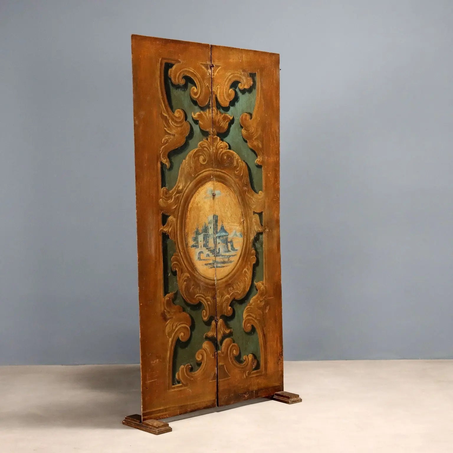Antique Room Divider Painted Poplar Landscape Baroque XVIII Century - Room Divider Made with Two Doors | Antiques | Other Furniture