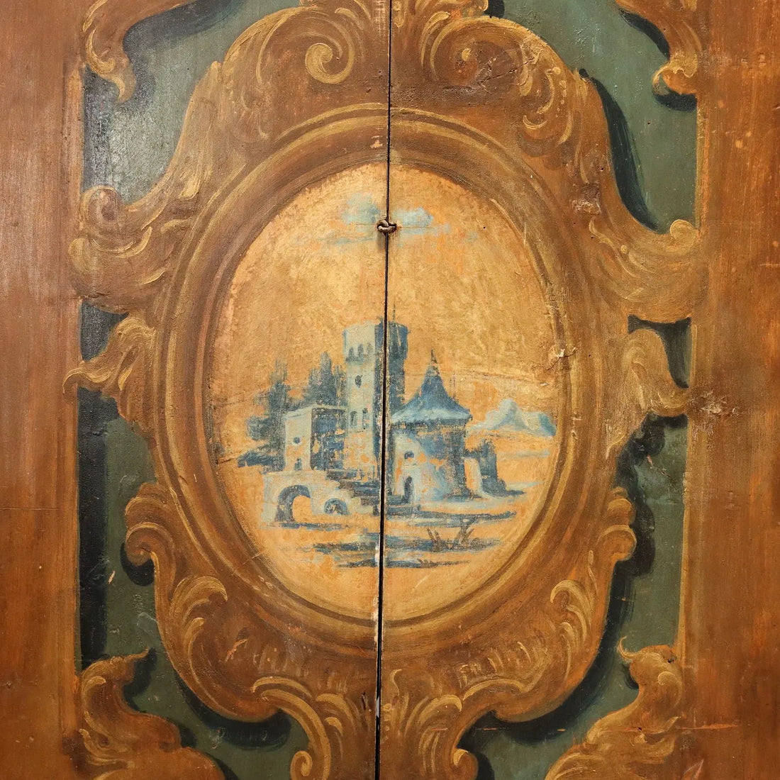 Antique Room Divider Painted Poplar Landscape Baroque XVIII Century - Room Divider Made with Two Doors | Antiques | Other Furniture