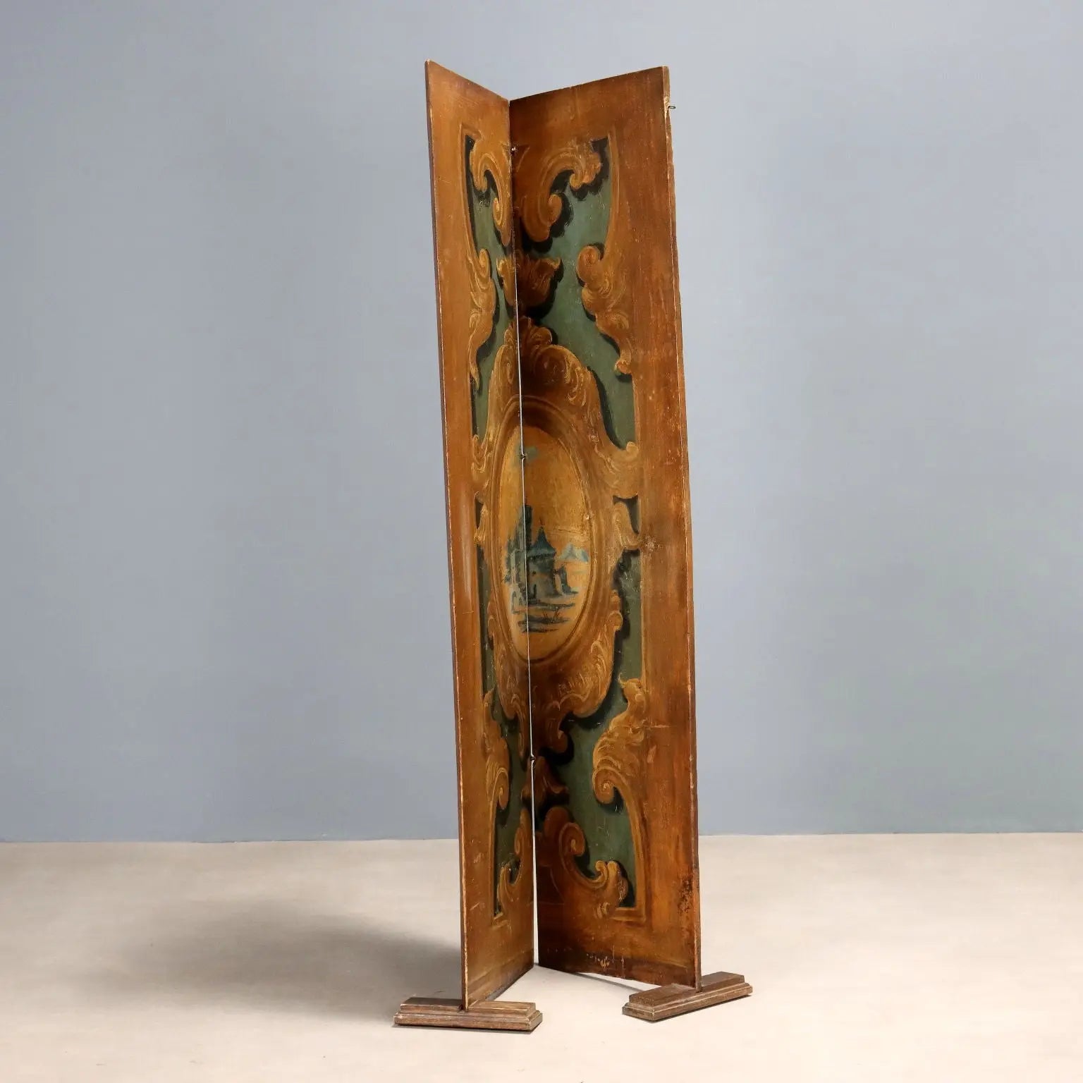 Antique Room Divider Painted Poplar Landscape Baroque XVIII Century - Room Divider Made with Two Doors | Antiques | Other Furniture