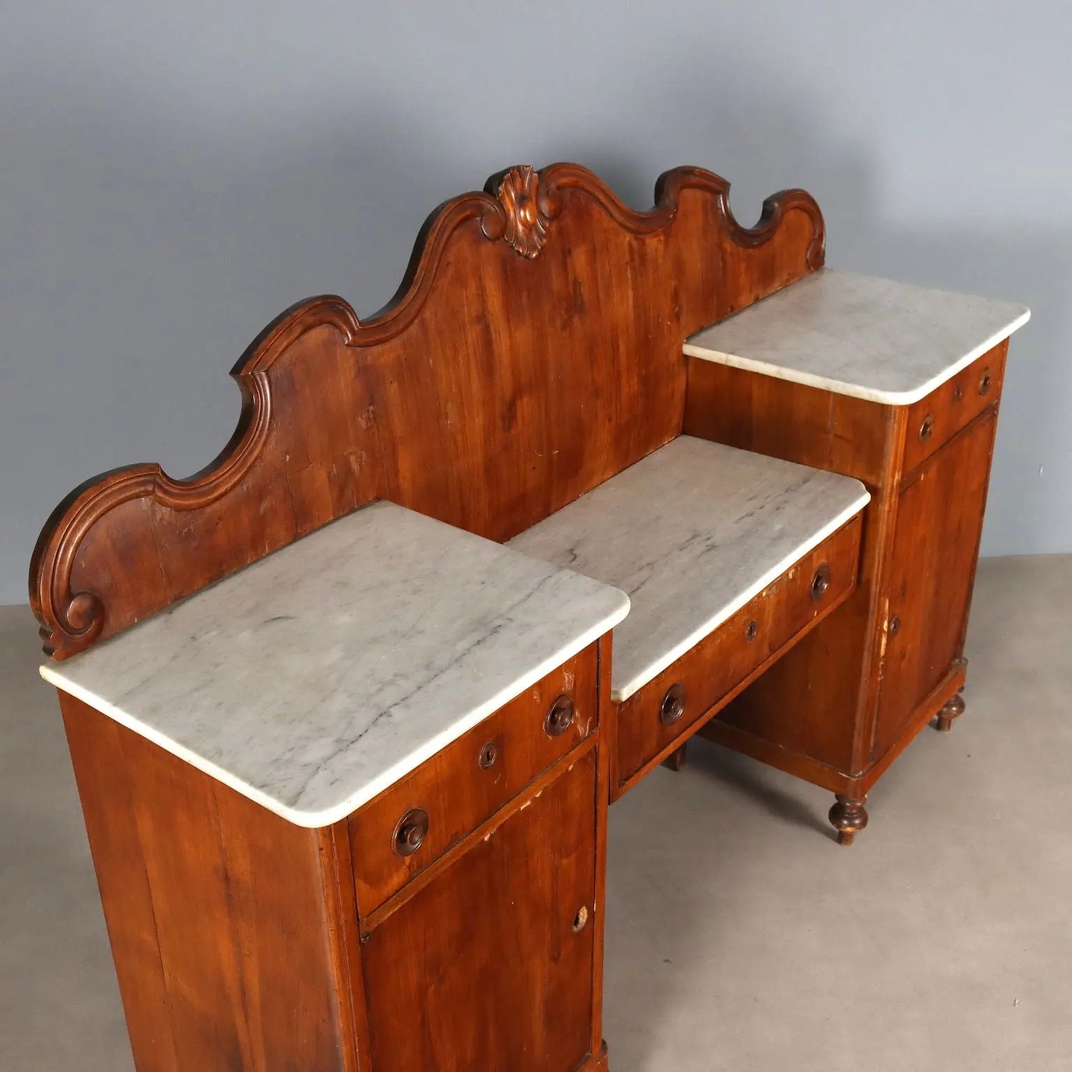 Walnut and Marble Sideboard - Italy, Late 19th Century