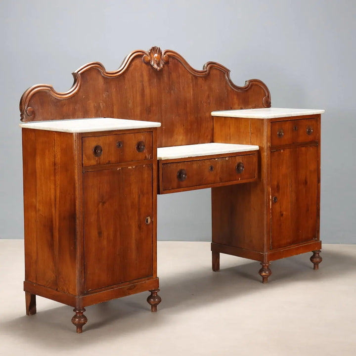 Walnut and Marble Sideboard - Italy, Late 19th Century
