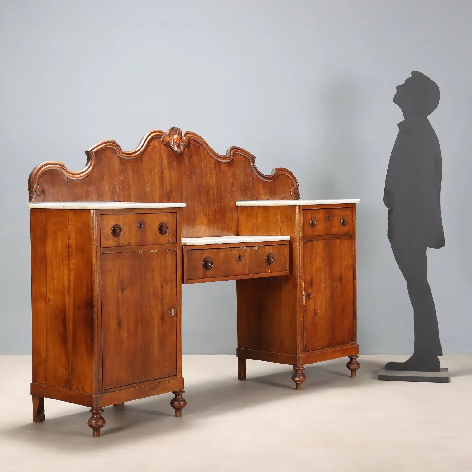 Walnut and Marble Sideboard - Italy, Late 19th Century