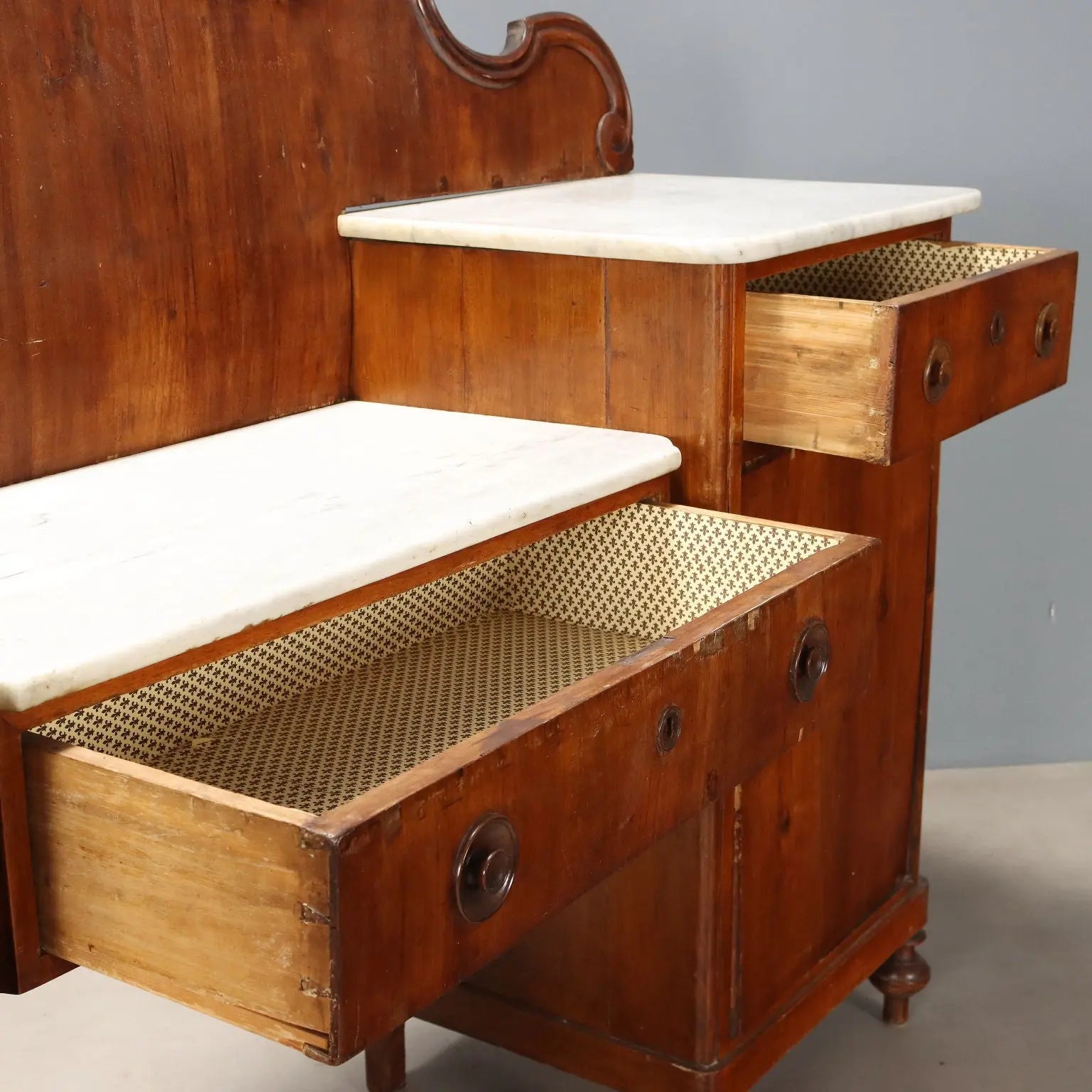 Walnut and Marble Sideboard - Italy, Late 19th Century