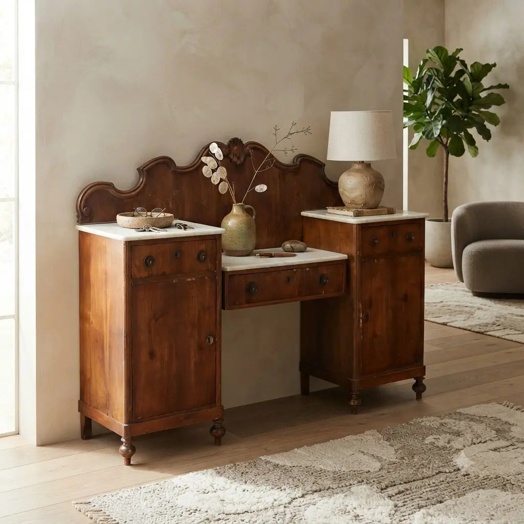 Walnut and Marble Sideboard - Italy, Late 19th Century