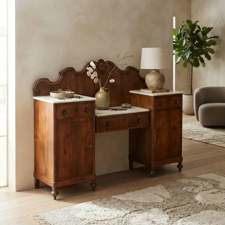 Walnut and Marble Sideboard - Italy, Late 19th Century