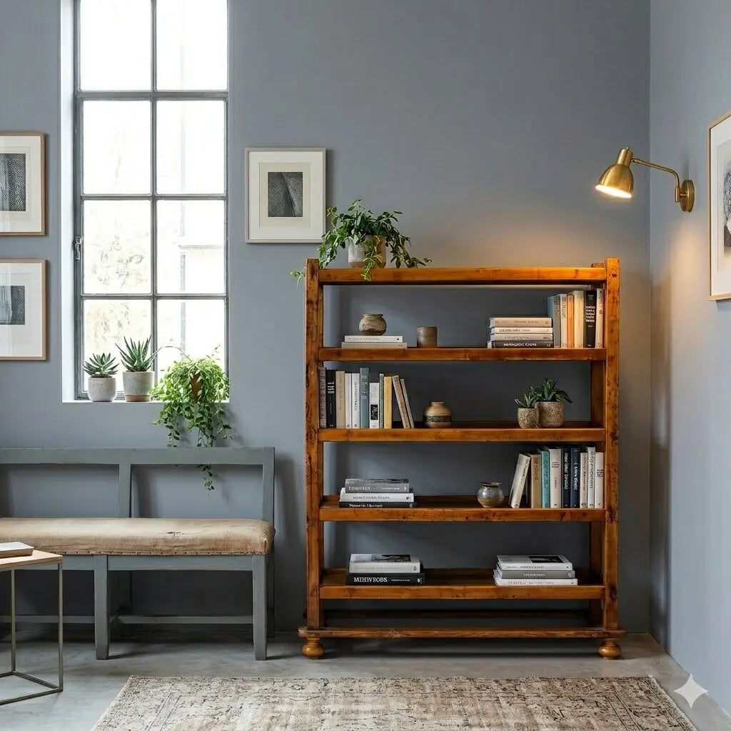 Poplar and Glass Bookshelf - Italy Early 1900s