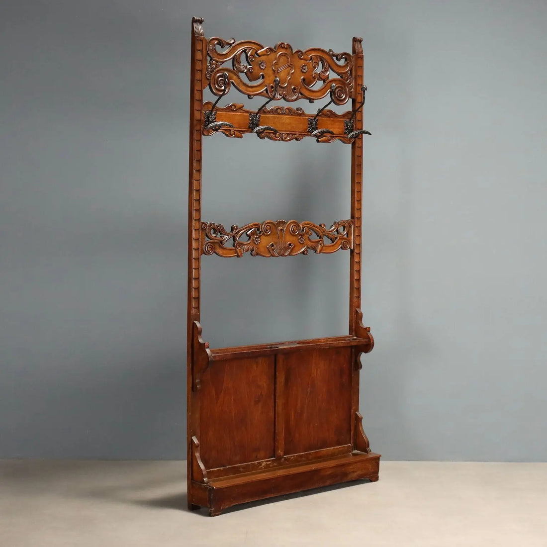 Beech Coat Rack in Walnut Stain - Italy 19th Century