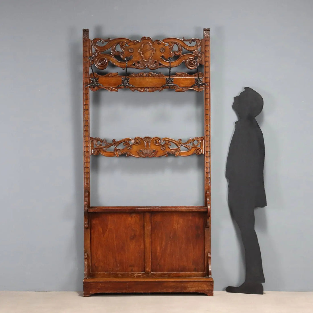 Beech Coat Rack in Walnut Stain - Italy 19th Century