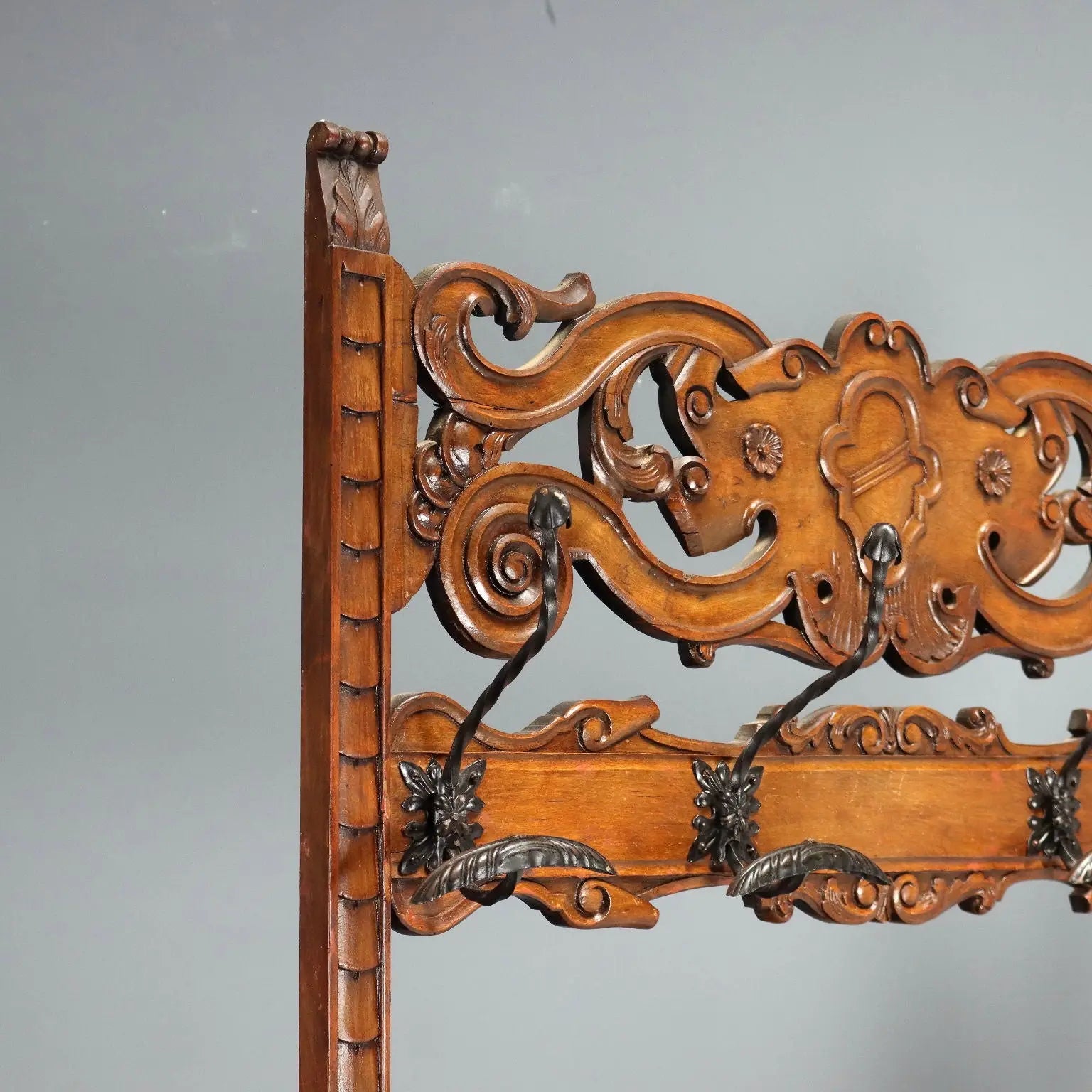 Beech Coat Rack in Walnut Stain - Italy 19th Century