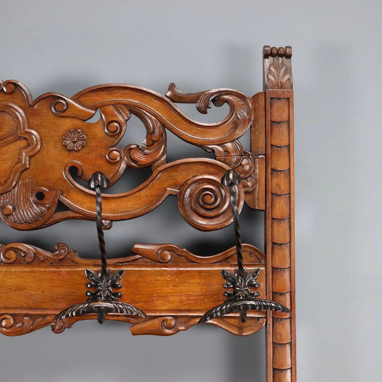 Beech Coat Rack in Walnut Stain - Italy 19th Century