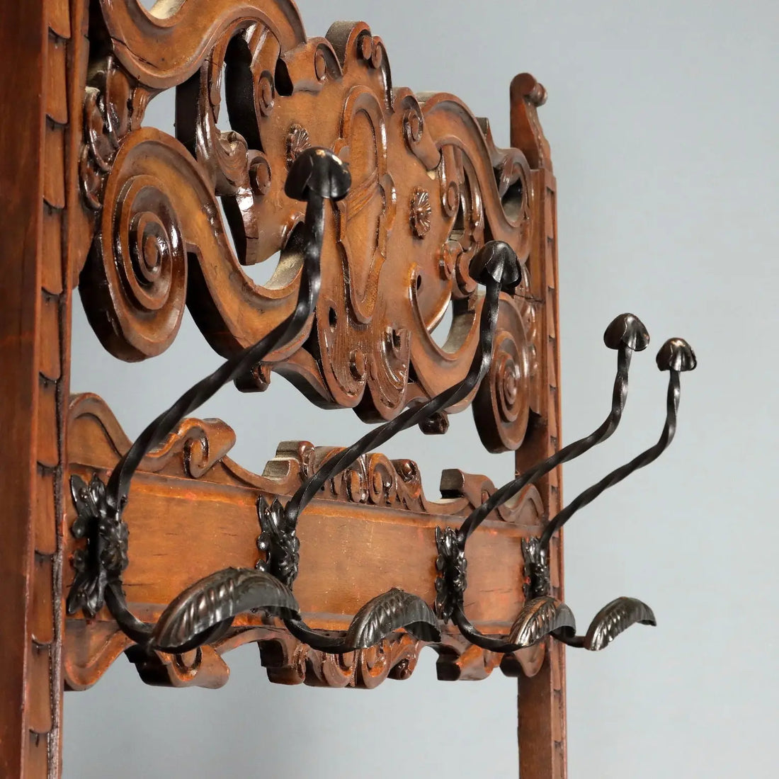 Beech Coat Rack in Walnut Stain - Italy 19th Century