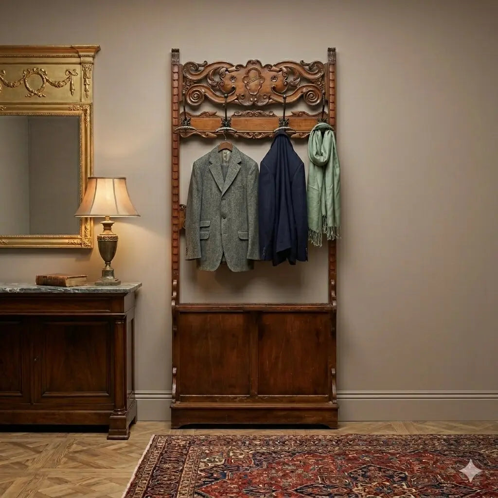 Beech Coat Rack in Walnut Stain - Italy 19th Century