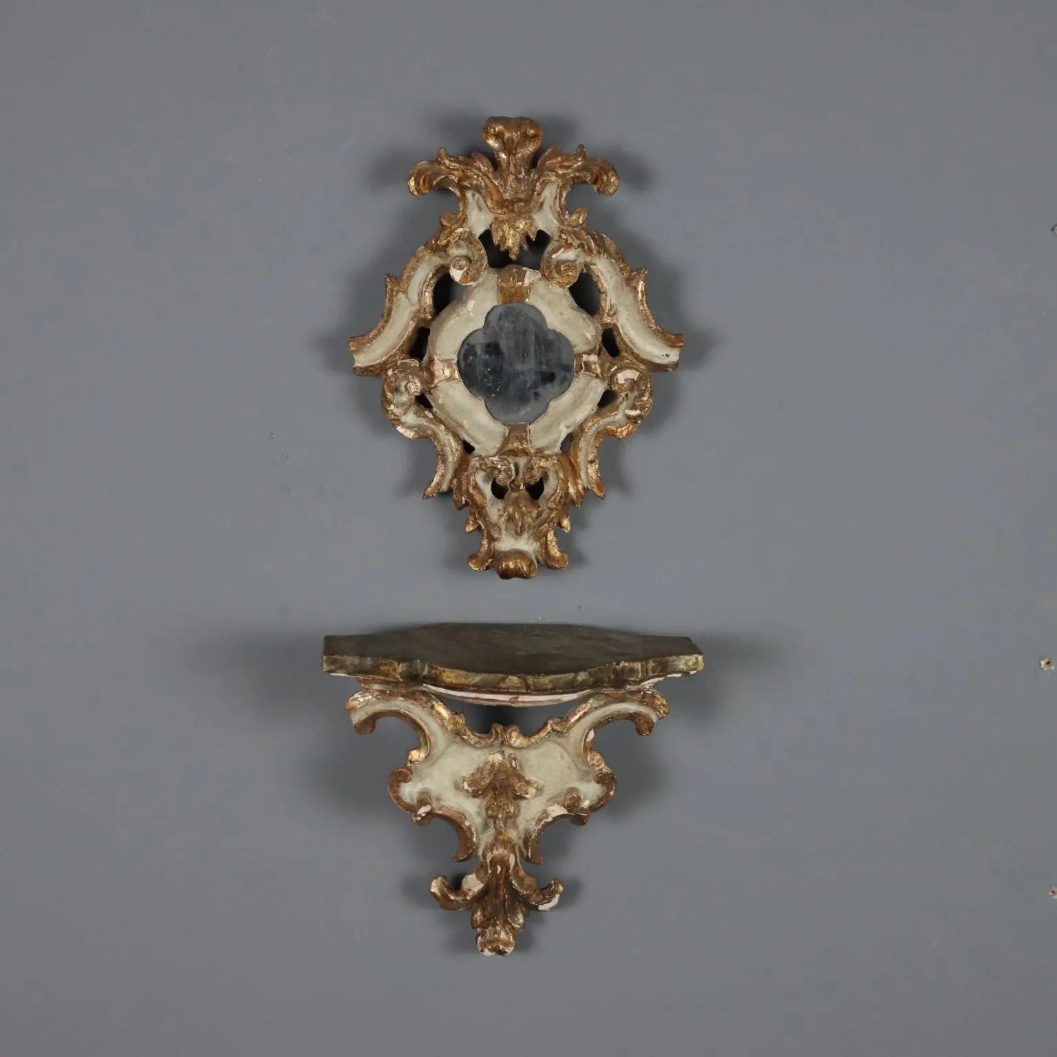 Model of a Shelf with Mirror Carved Wood Baroque Style XIX Century