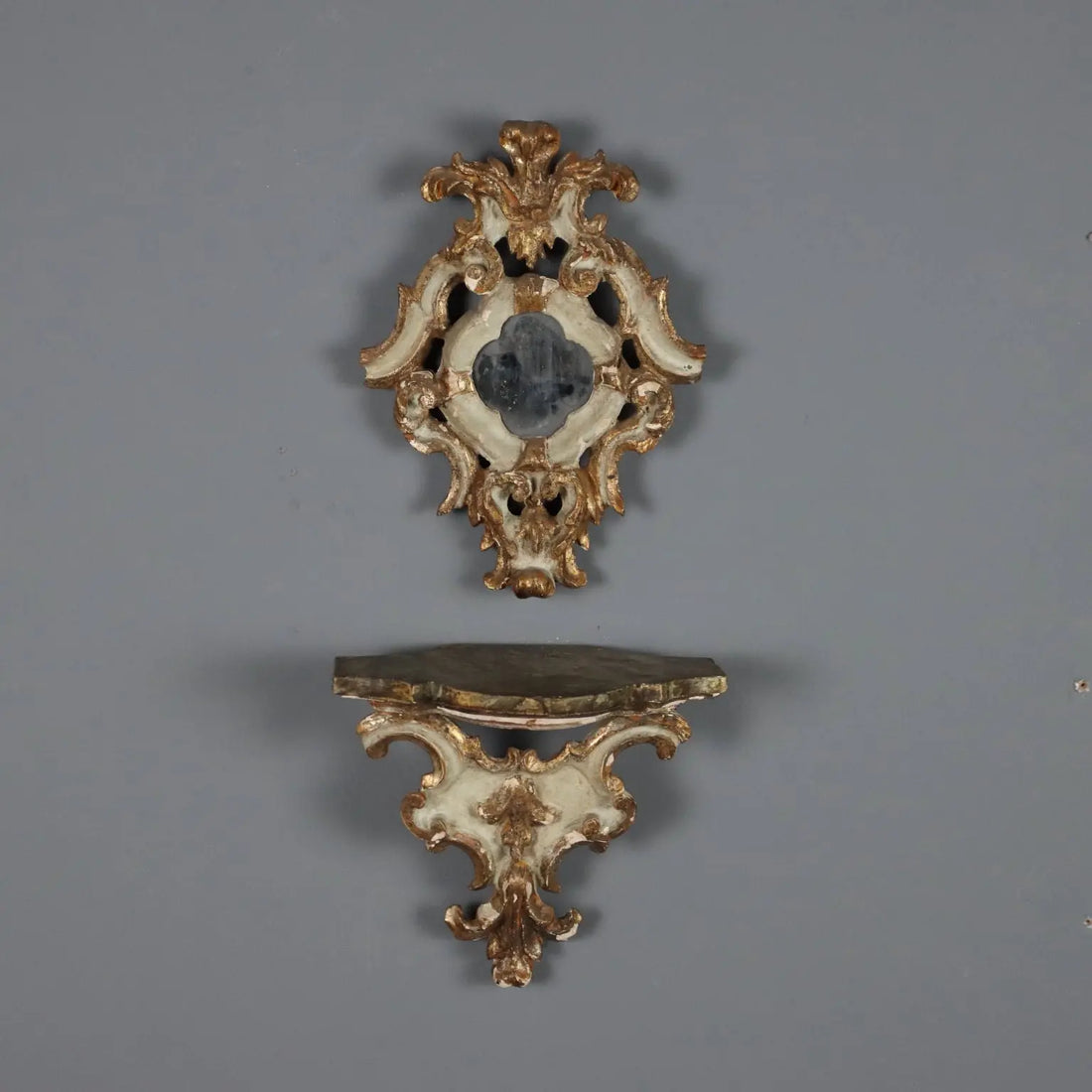 Model of a Shelf with Mirror Carved Wood Baroque Style XIX Century