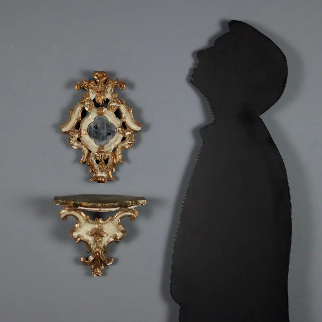 Model of a Shelf with Mirror Carved Wood Baroque Style XIX Century