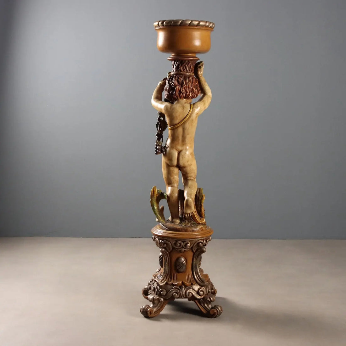 Antique Flower Pot Column Baroque Style Wood Filler XX Century