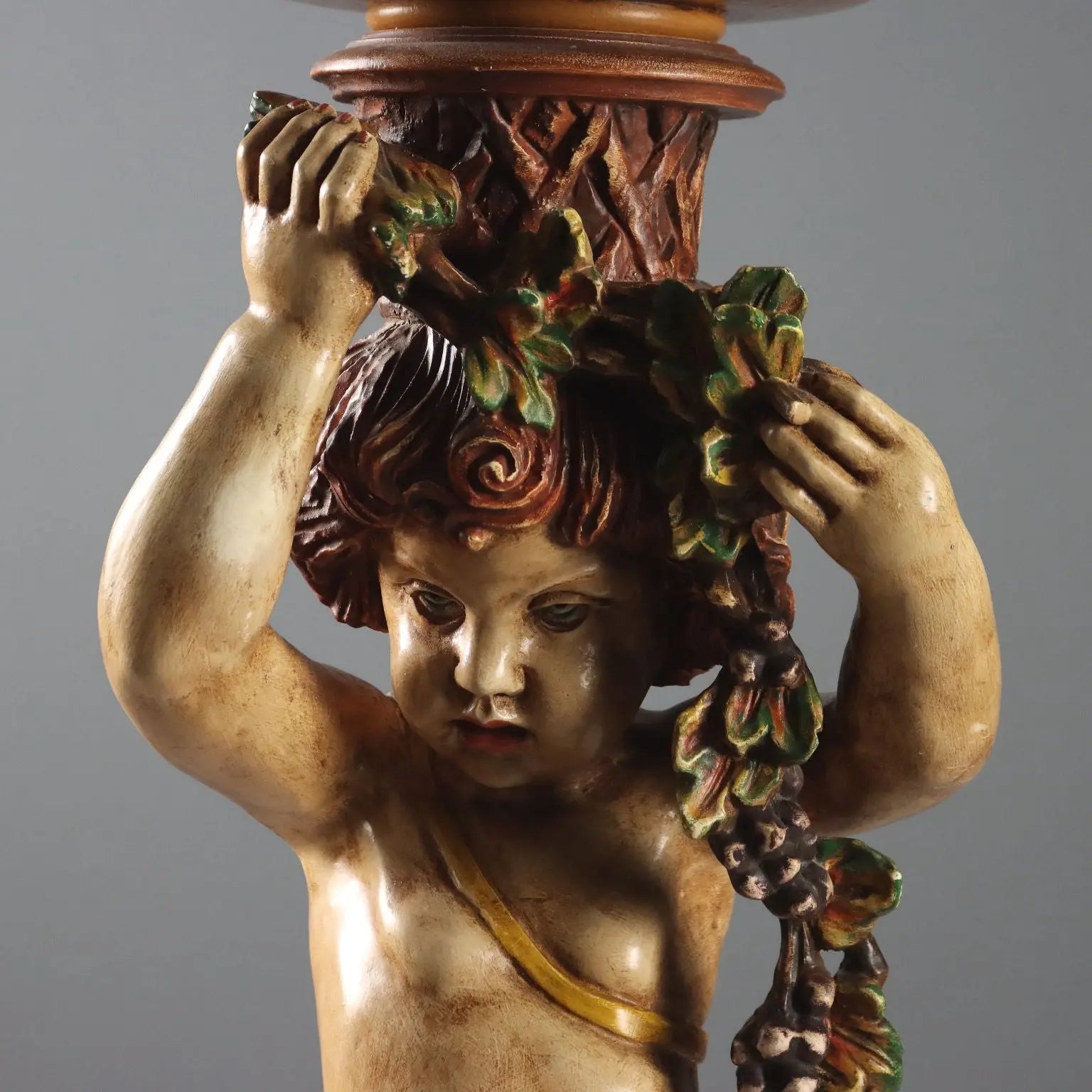 Antique Flower Pot Column Baroque Style Wood Filler XX Century