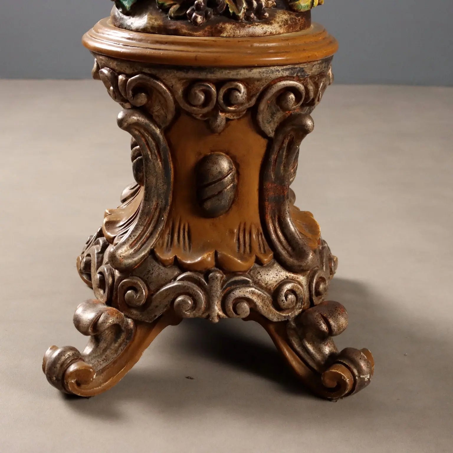 Antique Flower Pot Column Baroque Style Wood Filler XX Century