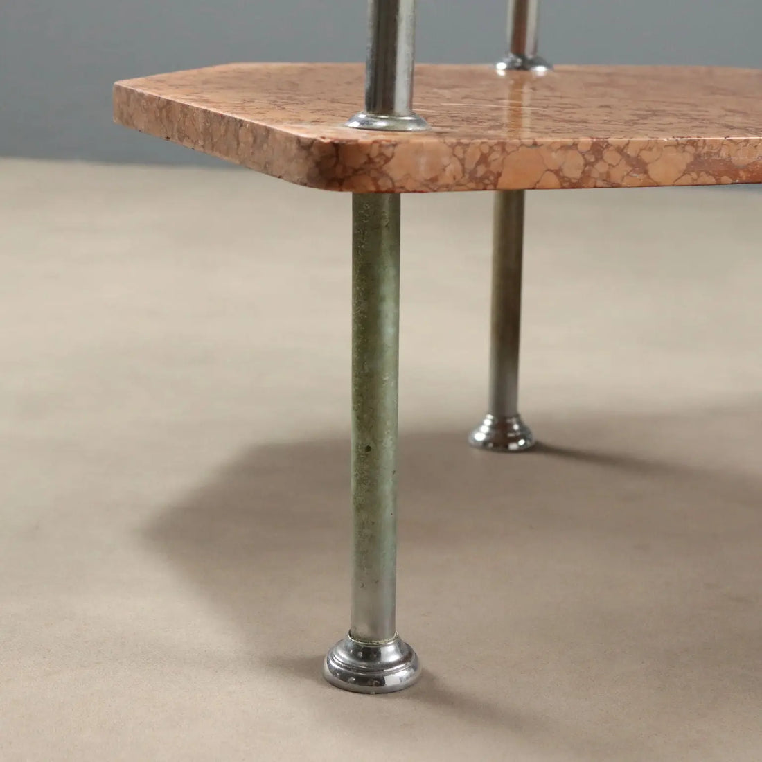 Antique Vanity Table Metal Marble with Mirror Italy XX Century
