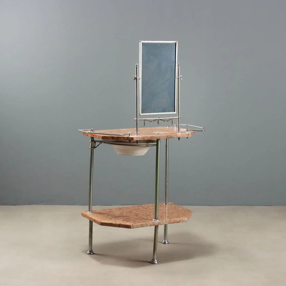 Antique Vanity Table Metal Marble with Mirror Italy XX Century