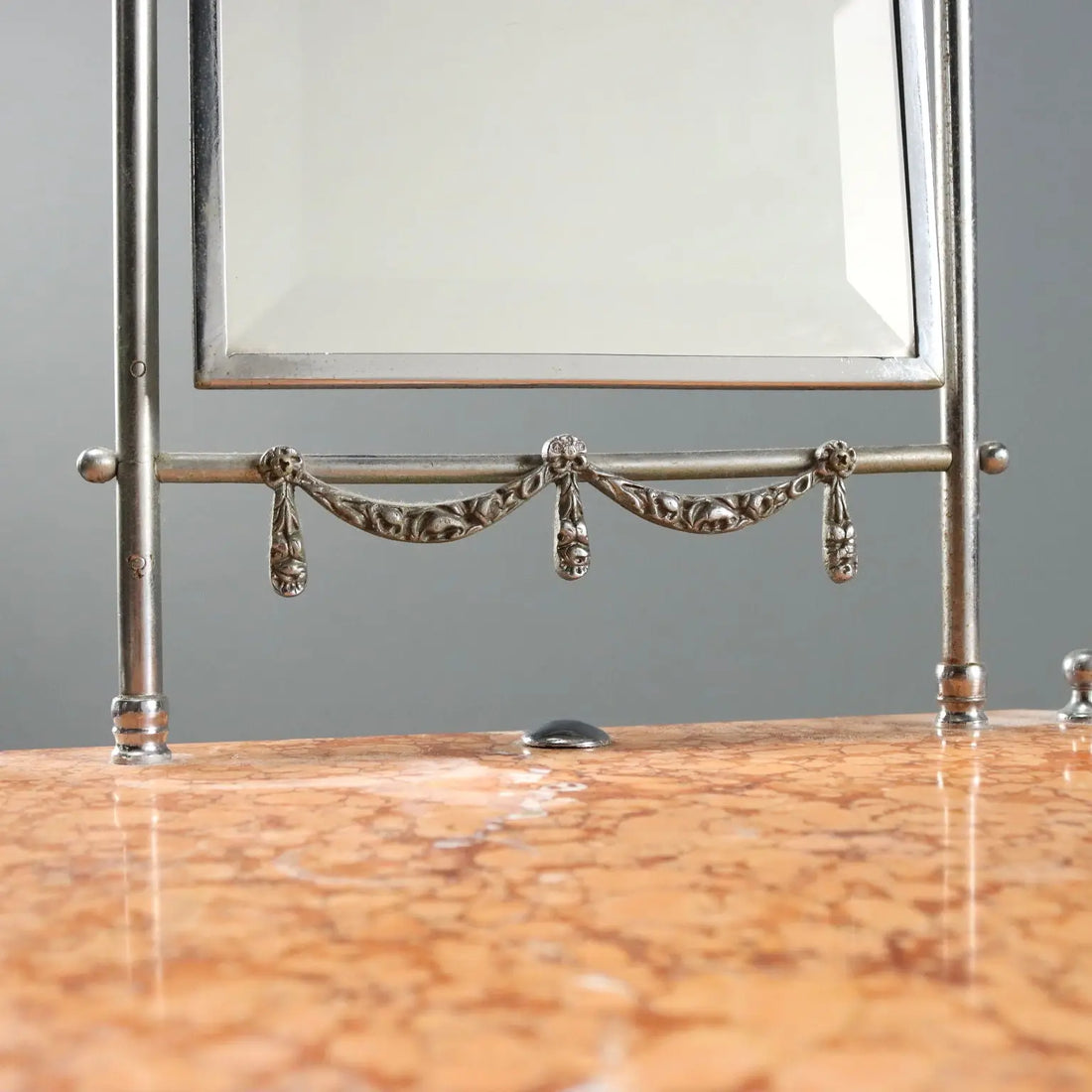 Antique Vanity Table Metal Marble with Mirror Italy XX Century