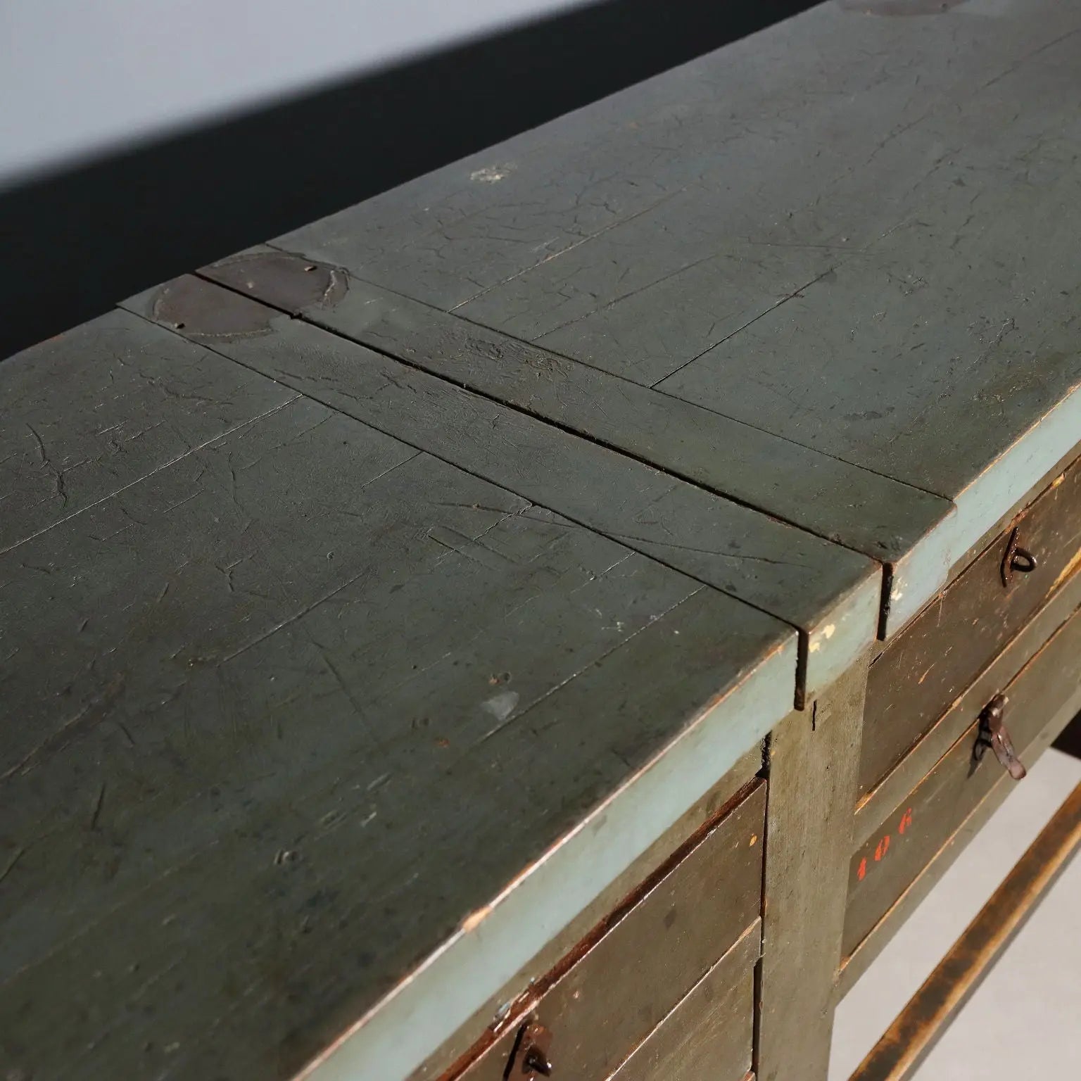 Antique Industrial Workbench Silver Fir Italy XX Century
