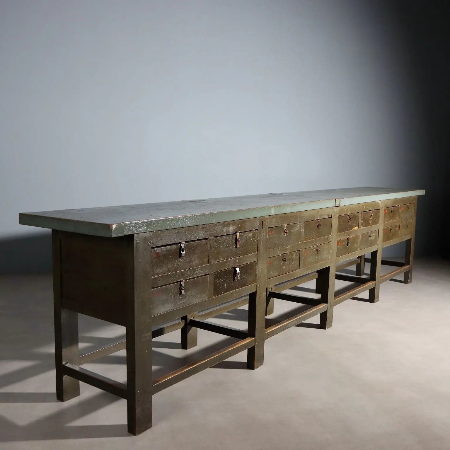 Antique Industrial Workbench Silver Fir Italy XX Century