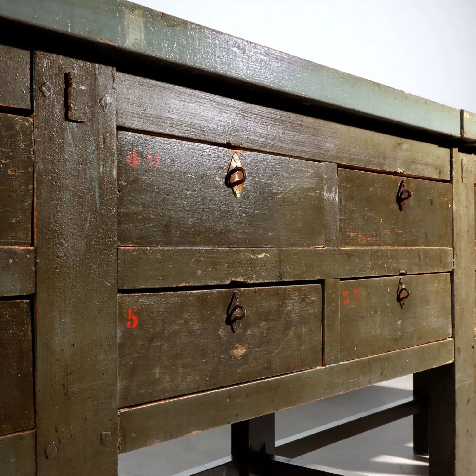 Antique Industrial Workbench Silver Fir Italy XX Century