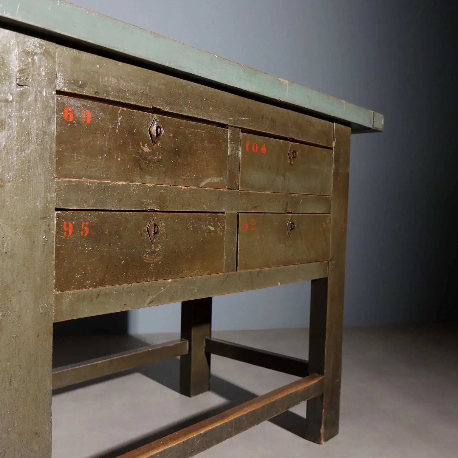 Antique Industrial Workbench Silver Fir Italy XX Century