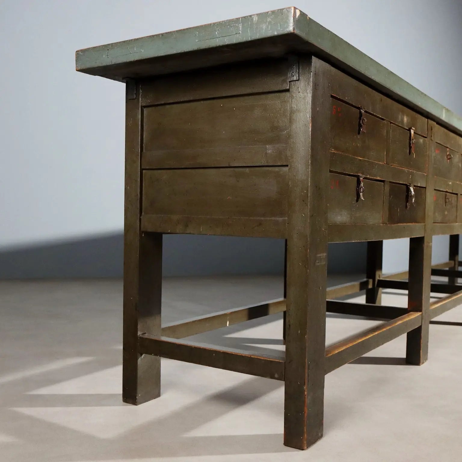 Antique Industrial Workbench Silver Fir Italy XX Century