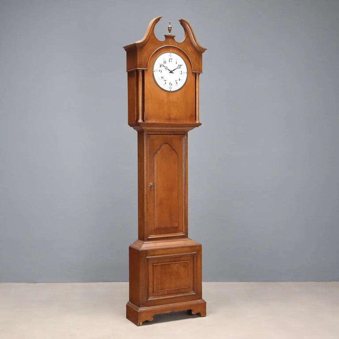 Antique Tower-Shaped Clock Walnut Metal Italy XX Century