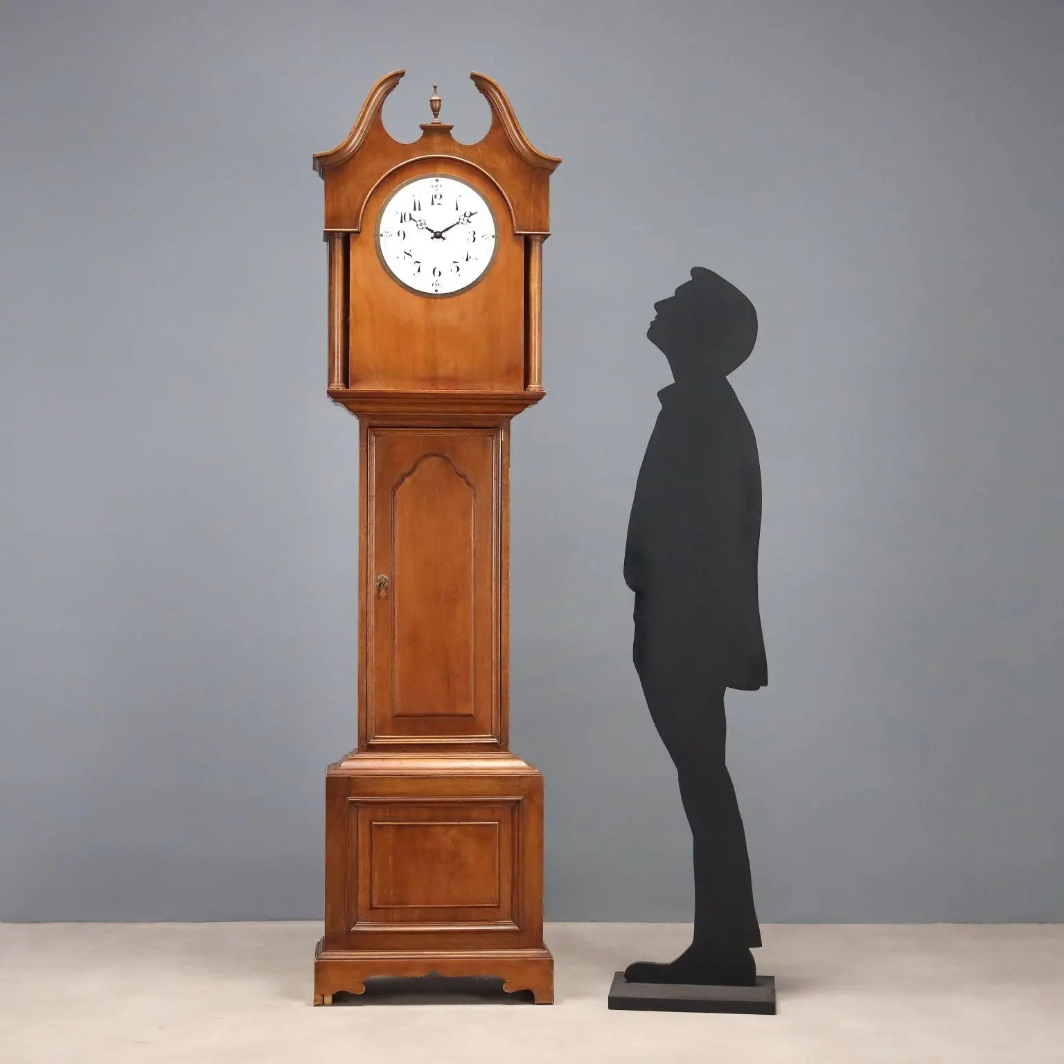 Antique Tower-Shaped Clock Walnut Metal Italy XX Century